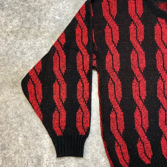 Edison Vintage Knitwear Black Red Cable Knit Sweater Men's Size Medium - Picture 5 of 9